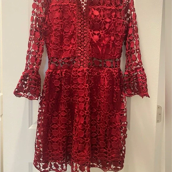NEW Without Tag Burgandy Lace Dress Size M - Picture 7 of 10